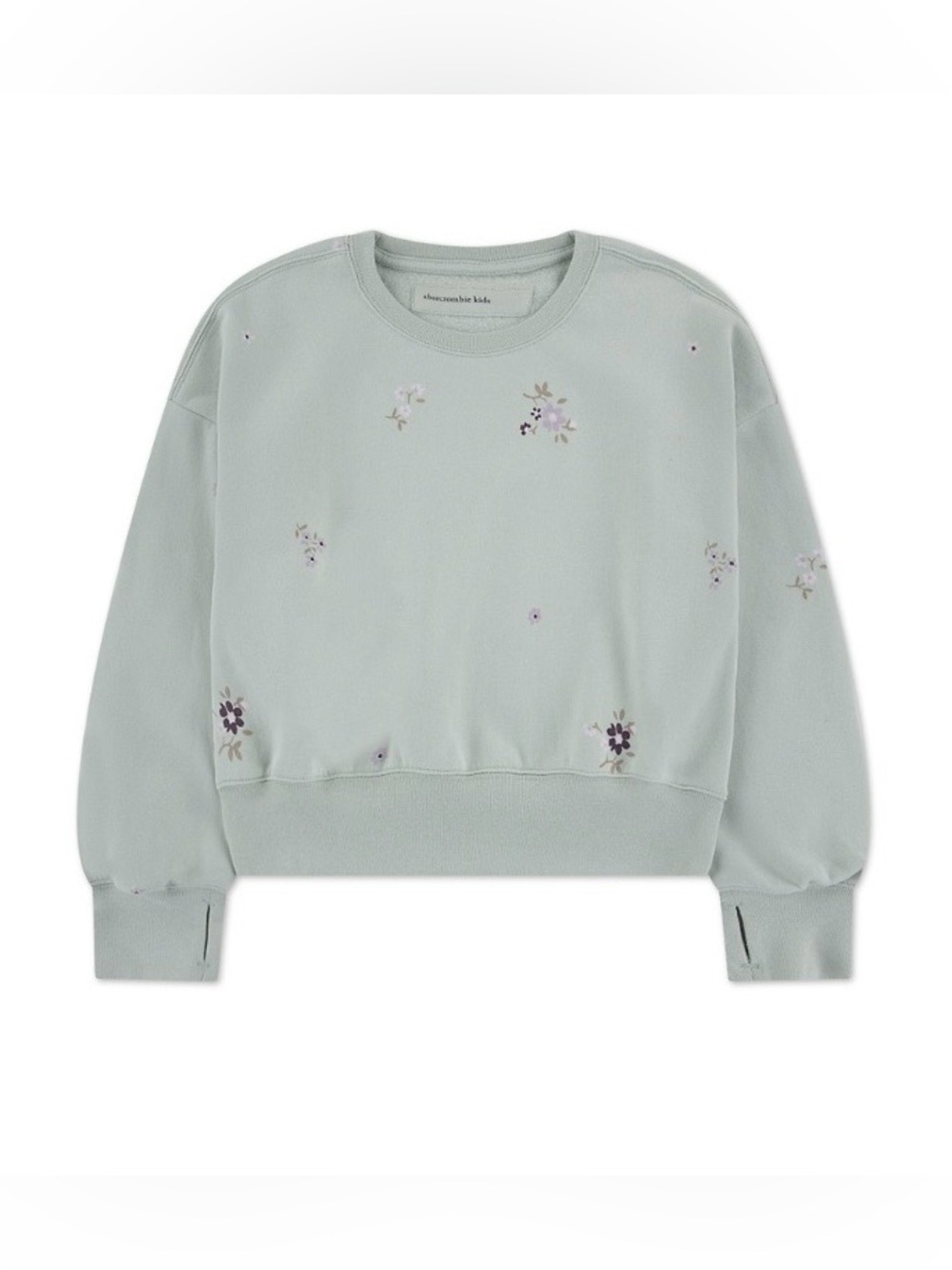 NWT Abercrombie Kids Floral Print Cotton Blend Sweatshirt Aqua Gray Size 15 / 16
